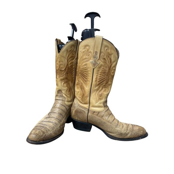 Jaca Made In Mexico Mens Beige Leather Western Mid Calf Boots Sz 10.5EE SKU 9511 - Picture 1 of 16